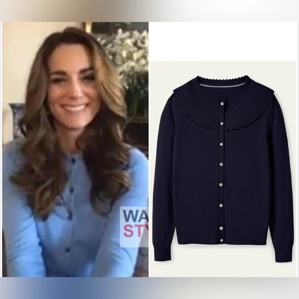 Boden Abercorn Scallop Cardigan in Navy Blue - Picture 4 of 4